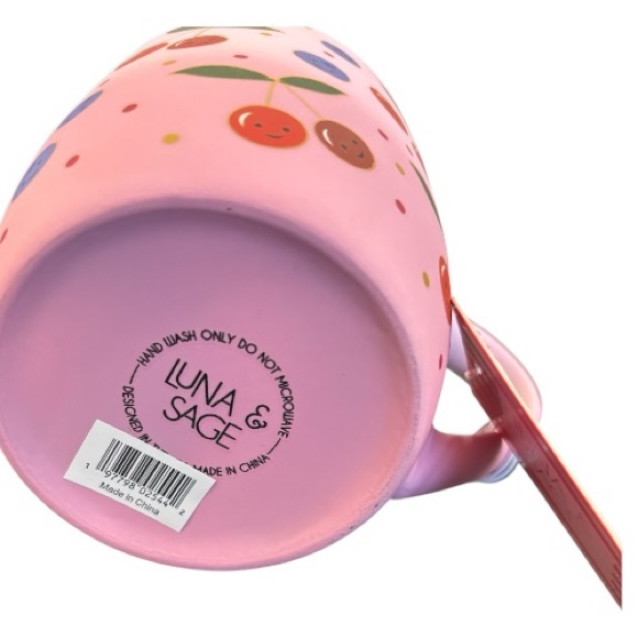 Luna & Sage Pink Smiling Cherry and Blueberry Mug NEW 3.25"H x 4.25"W x 5.25"D - Picture 5 of 5